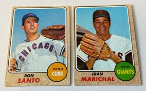 Ron Santo and Juan Marichal 2-Card 1968 Topps Baseball Vintage Lot