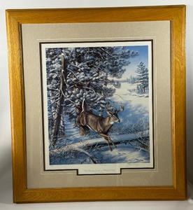 Herb Brooks Autographed James Meger Print Fast Morning Fame - Whitetail Deer Framed and Matted w COA Paperwork - LIMITED EDITION (1 of 4 Posted In This Auction)