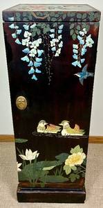 Vintage Carved Lacquer Asian Cabinet