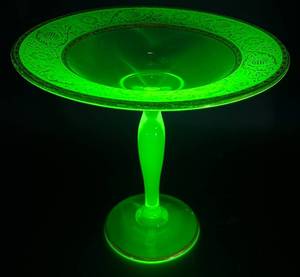 Vintage Uranium Glass Compote Gilded Rim