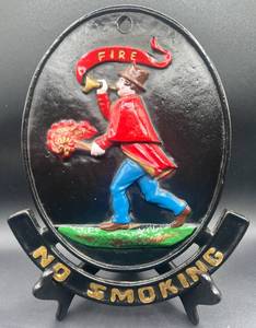 Vintage Cast Iron No Smoking Wall Sign from Virginia Metalcrafters - Hand Cast & Hand Painted