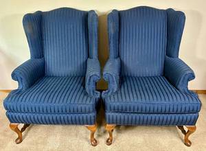 Pair of Ethan Allen Blue Wing Back Chairs