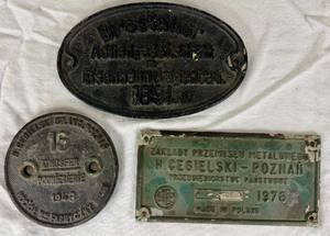Antique & Vintage Cast Iron Identification Plates - 1891 Railway Carriage, 1948 Poland Railway Wagon and  1976 Locomotive