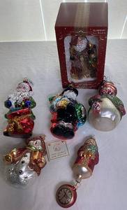Handblown Santa and Snowmen Glass Ornaments - 6 Pieces