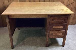 Solid Tiger Oak Vintage Desk with Slide Out Writing Board and 3 Dovetailed Drawers