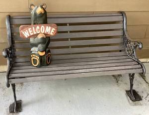 Front Door Dcor - Wrought Iron Bench and Welcome Bear
