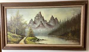 Original Vintage Framed and Signed Landscape Oil Painting - 31.5 x 55.5 x 2