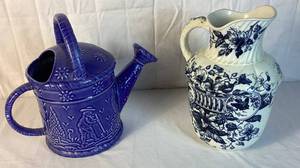 Blue Collection 12H Dover Emery Burslem Pottery - Made in England and 12H Ceramic Decorative Watering Can - Sudis Garden, Made in Portugal