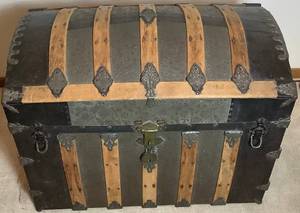 Antique Wood Trimmed Steamer Trunk - 20.5D x 33.75W x 25.25H
