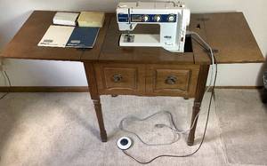 Elna Air Electronic SU Sewing Machine in Cabinet with Elna Accessory Kit