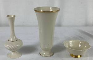 3 Piece Lenox Collection - 7 Savoy Fluted Bud Vase, 8 Eternal Vase, and 4.5  Dorian Footed Dish