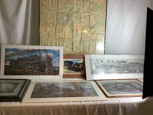 Railroad Enthusiast Collection - Includes 31 x 48  1930 Framed Railroad Commissioners Map of Minnesota, 3 Framed Photo Prints, and  3 Unframed Prints( 2 -Donald Esse,1- B.Nieminen - signed and numbered)