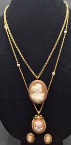 Vintage Cameo Necklaces and Earring Set