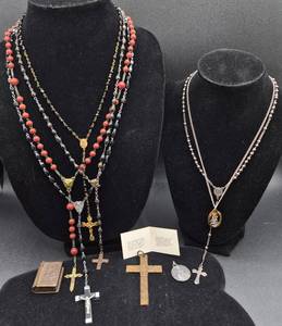 Collection of Vintage Rosaries, Crosses and Saints Medals