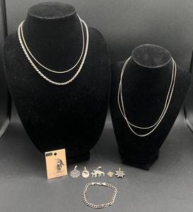 Sterling Silver Jewelry Bundle of 5 Pendants, 1 Bracelet and 4 Necklaces