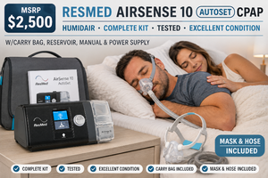 MSRP $2,500 RESMED AIRSENSE 10 AUTOSET AUTO CPAP MACHINE wHUMIDAIR HEATED HUMIDIFIER PROFESSIONAL SLEEP THERAPY DEVICE COMPLETE KIT WMASK, HOSE, CARRY BAG, RESERVOIR, MANUAL, NEW FILTER &amp POWER SUPPLY - EXCELLENT WORKING CONDITION