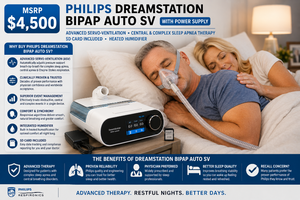MSRP $2,000 RESPIRONICS DREAMSTATION AUTO BIPAP AUTO SV CPAP MACHINE DESIGNED FOR COMPLEX SLEEP APNEA &amp CHEYNE-STOKES RESPIRATION, ADJUSTING SUPPORT BREATH-BY-BREATH WCARRY BAG, RESERVOIR, DATA CARD &amp POWER SUPPLY - LIKE NEW - NO MASKHOSE