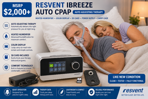 MSRP $2,000 RESVENT IBREEZE AUTO CPAP, AUTO ADJUSTING THERAPY, HEATED HUMIDIFIER, COLOR DISPLAY, SD CARD, POWER SUPPLY, CARRY CASE - LIKE NEW CONDITION NO MASKHOSE INCLUDED