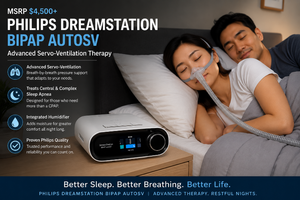 MSRP $4,500 PHILIPS DREAMSTATION BIPAP AUTOSV, ADVANCED SERVO-VENTILATION THERAPY, BREATH-BY-BREATH PRESSURE ADJUSTMENT, COMPLEX SLEEP APNEA SUPPORT, HEATED HUMIDIFIER, NEW FILTERS, MANUAL, CARRY CASE, HOSE &amp 2 NASAL MASKS - EXCELLENT CONDITION