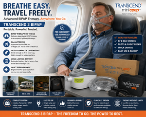 MSRP $3,500 TRANSCEND 3 BIPAP PORTABLE TRAVEL THERAPY SYSTEM, FDA EMERGENCY USE AUTHORIZED DURING COVID-19 PANDEMIC, FAA APPROVED, ULTRA COMPACT &amp LIGHTWEIGHT, NEW OPEN BOX, POWER SUPPLY, TUBING, CARRY CASE&nbsp