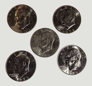 Vintage Eisenhower Dollar Coin Collection  5 Coin Lot w Bicentennial Dollar