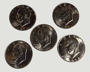 Eisenhower Dollar Coin Collection  5 Large U.S. Dollar Coins Including Bicentennial