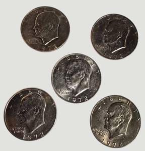 Vintage Eisenhower Dollar Coin Lot  5 Classic Ike $1 Coins (1971, 1972 & 1978)