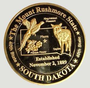 South Dakota Mount Rushmore State Commemorative Medal Token  1889
