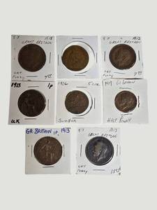 Vintage World Coin Collection Lot of 8  Great Britain, Sweden & Early 1900s Coins