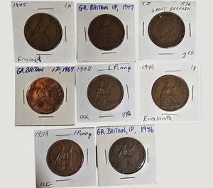 Vintage Great Britain Penny Collection (19361967)  7 Historic British Coins