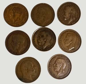 Vintage Great Britain Penny Collection  King George V & VI Coins