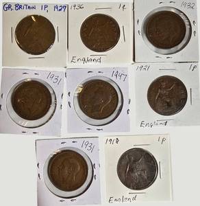 Vintage Great Britain Penny Collection  19181947 Coin Lot