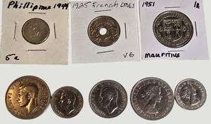 Vintage World Coin Collection  Philippines, France, Mauritius & British Commonwealth