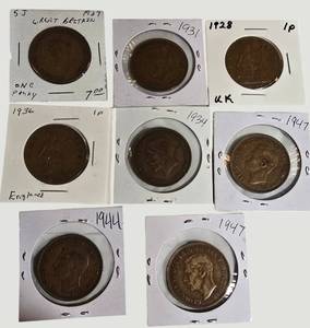 Rare Vintage Great Britain Penny Collection (19271947)  King George V & VI Coin Lot