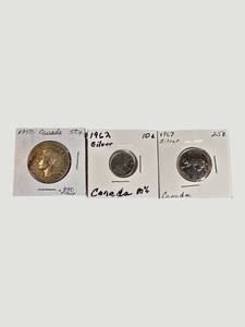 Vintage Canadian Silver Coin Collection  Half Dollar, Quarter & Dime