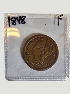 1848 Large Cent Coin  Early U.S. Copper One Cent