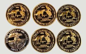 Lot of 6 North Dakota Commemorative Tokens & Medallions  Buffalo, Statehood & Wildlife Themes