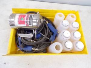 Spray Painting set up with hose and containers