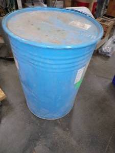 Metal Barrel with Canvas and Feed Sacks with Markings