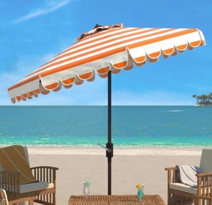Maui Single Scallop Striped 9ft Crank Push Button Tilt Umbrella