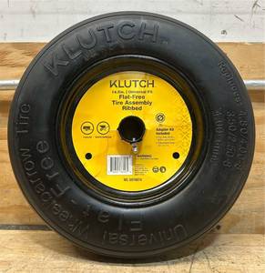 Klutch Flat-Free Universal Wheelbarrow Tire Assembly, 143.25-8, Ribbed Tread #5970874 Msrp $39.99