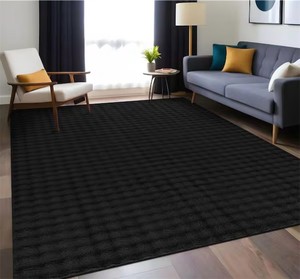Aurora 8 ft. x 10 ft. Black Non-Slip Rubber Back Washable Polyester Checker Indoor Area Rug