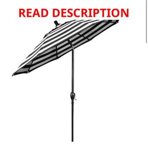 9 ft. Stone Black Aluminum Push Button Tilt Crank Lift Market Patio Umbrella in Cabana Classic Sunbrella (MISSING PARTS)