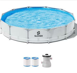  Sloosh 12ft x 30 in. Outdoor Round Frame Above Ground Swimming Pool Set for Kids Adults with Filter Pump Msrp $249.99