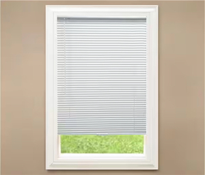  White Cordless Room Darkening Vinyl Mini Blinds with 1 in. Slats-60 in. W x 48 in. L (Actual Size 59.5 in. W x 48 in. L) Msrp $58.47