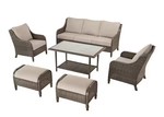 Windsor 6-Piece Brown Wicker Outdoor Patio Conversation Seating Set with Cushion Guard Biscuit Tan Cushions MSRP $1499