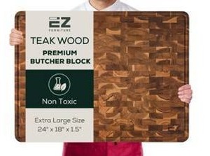 EZ Furniture Teak Wood Butcher Block Cutting Board $99.99 Retail - Brand New
