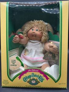 Cabbage Patch Kid - Coleco - Double Ponytail - Tan Hair - Green Eyes - Girl - Dimples & Tooth - Hand Holds - MIB