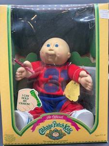 Cabbage Patch Kids - Coleco - Bald - Blue Eyes - Boy - Dimples & Teeth - Hand Holds - MIB
