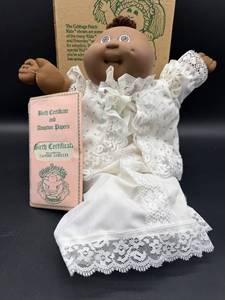 Cabbage Patch Kid - Premie - 1984 - Coleco - African American - Bald w Brown Top Curl - Brown Eyes - Boy - 1 Dimple - with Box
